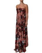 Dusty Pink Silk Floral Strapless Maxi Dress