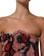 Dusty Pink Silk Floral Strapless Maxi Dress