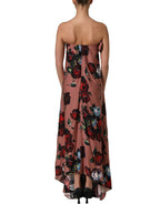 Dusty Pink Silk Floral Strapless Maxi Dress