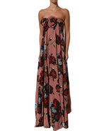 Dusty Pink Silk Floral Strapless Maxi Dress