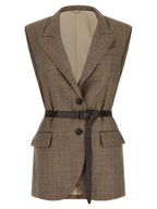 Beige Virgin Wool Sleeveless Jacket