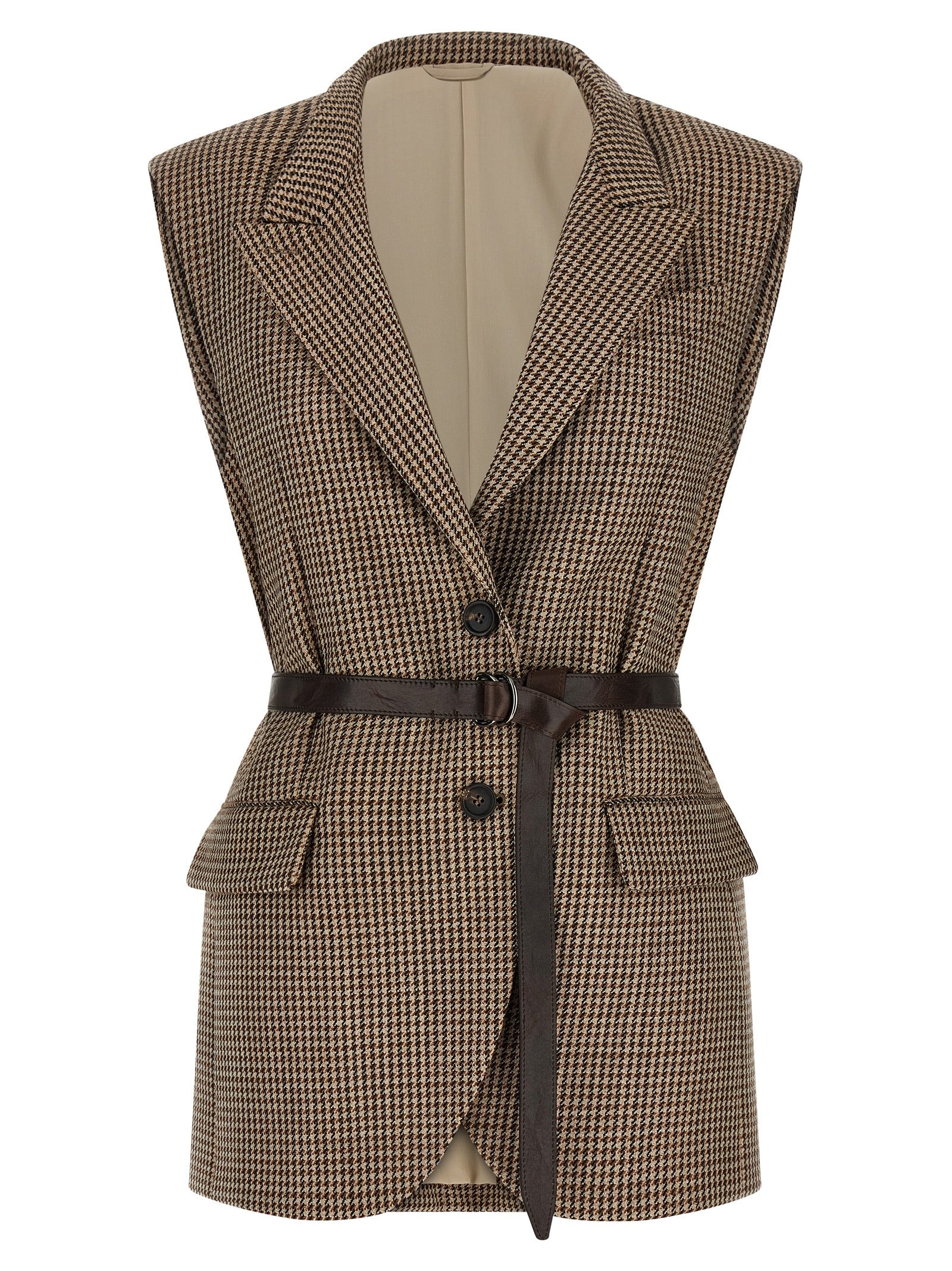 Beige Virgin Wool Sleeveless Jacket
