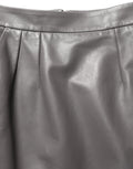 Gray Leather High Waist Pencil Cut Midi Skirt