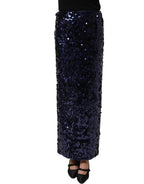 Blue Sequin High Waist PencilCut Midi Skirt