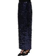Blue Sequin High Waist PencilCut Midi Skirt