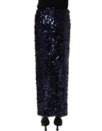 Blue Sequin High Waist PencilCut Midi Skirt