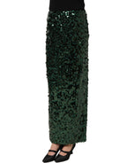 Green Sequin High Waist Pencil Cut Midi Skirt