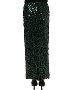 Green Sequin High Waist Pencil Cut Midi Skirt