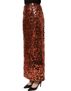 Bronze Sequin HighWaist PencilCut Midi Skirt