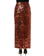 Bronze Sequin HighWaist PencilCut Midi Skirt