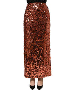 Bronze Sequin HighWaist PencilCut Midi Skirt
