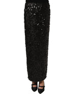 Black Sequin High Waist Pencil Midi Skirt
