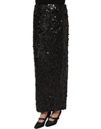 Black Sequin High Waist Pencil Midi Skirt