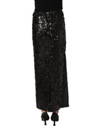 Black Sequin High Waist Pencil Midi Skirt