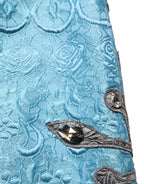 Blue Jacquard Embroidered A-line Midi Skirt