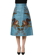 Blue Jacquard Embroidered A-line Midi Skirt