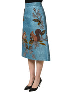 Blue Jacquard Embroidered A-line Midi Skirt