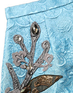 Blue Jacquard Embroidered A-line Midi Skirt