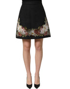 Black Floral Macramé High Waist A-line Skirt