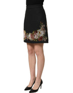 Black Floral Macramé High Waist A-line Skirt