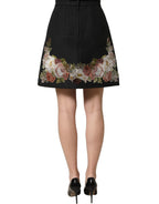 Black Floral Macramé High Waist A-line Skirt