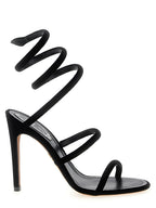 Black Textile Stiletto Heel Sandals