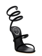 Black Textile Stiletto Heel Sandals