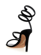 Black Textile Stiletto Heel Sandals