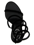 Black Textile Stiletto Heel Sandals
