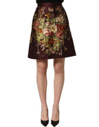 Burgundy Floral HighWaist A-line Mini Skirt