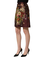 Burgundy Floral HighWaist A-line Mini Skirt