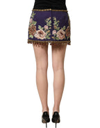 Purple Floral Embellsihed MidWaist Mini Skirt
