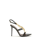 Black Calf Leather Bos Taurus Stiletto Heel Sandals