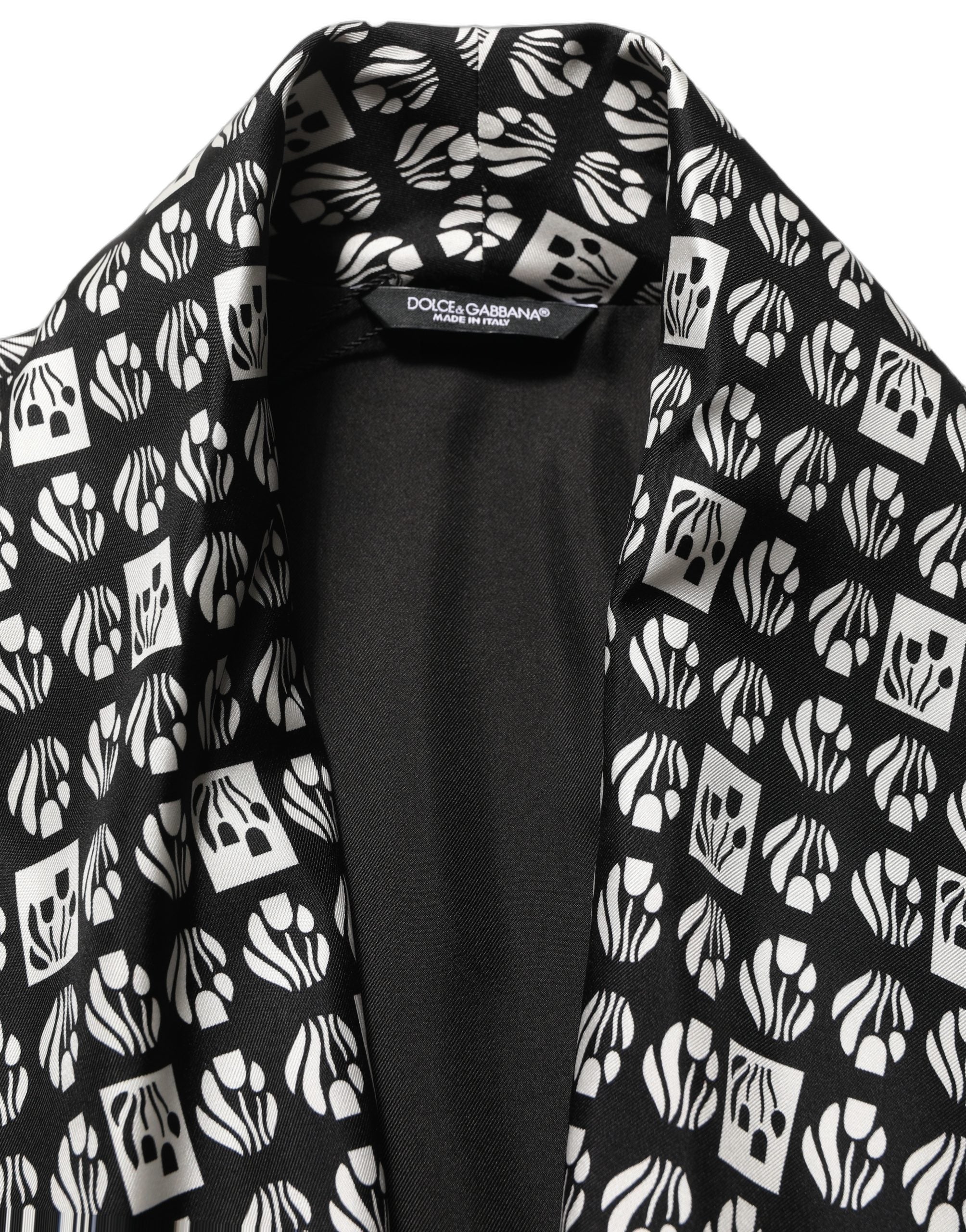 Black White Silk Men Wrap Robe Coat Jacket