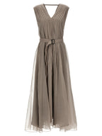 Beige Silk Long Dress