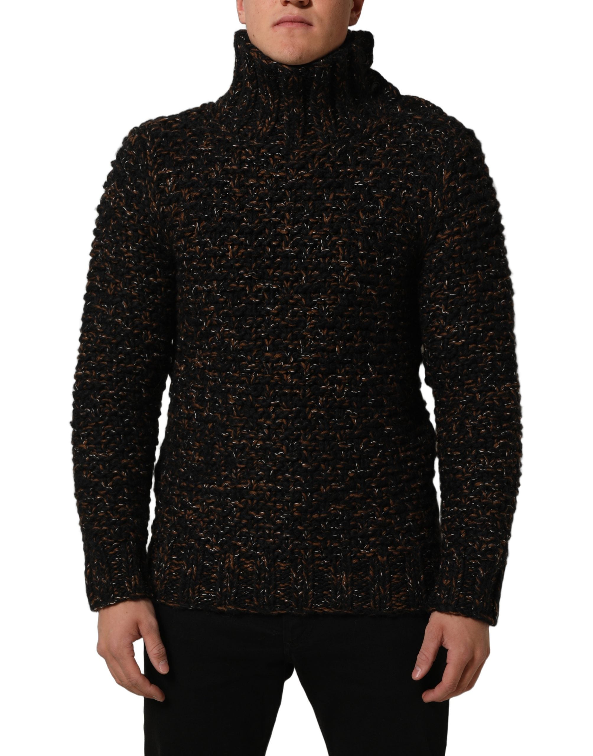 Brown Wool Knit Turtleneck Pullover Sweater