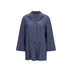 Blue Cotton Full-Length Jacket