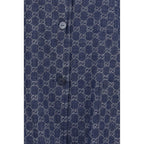 Blue Cotton Full-Length Jacket