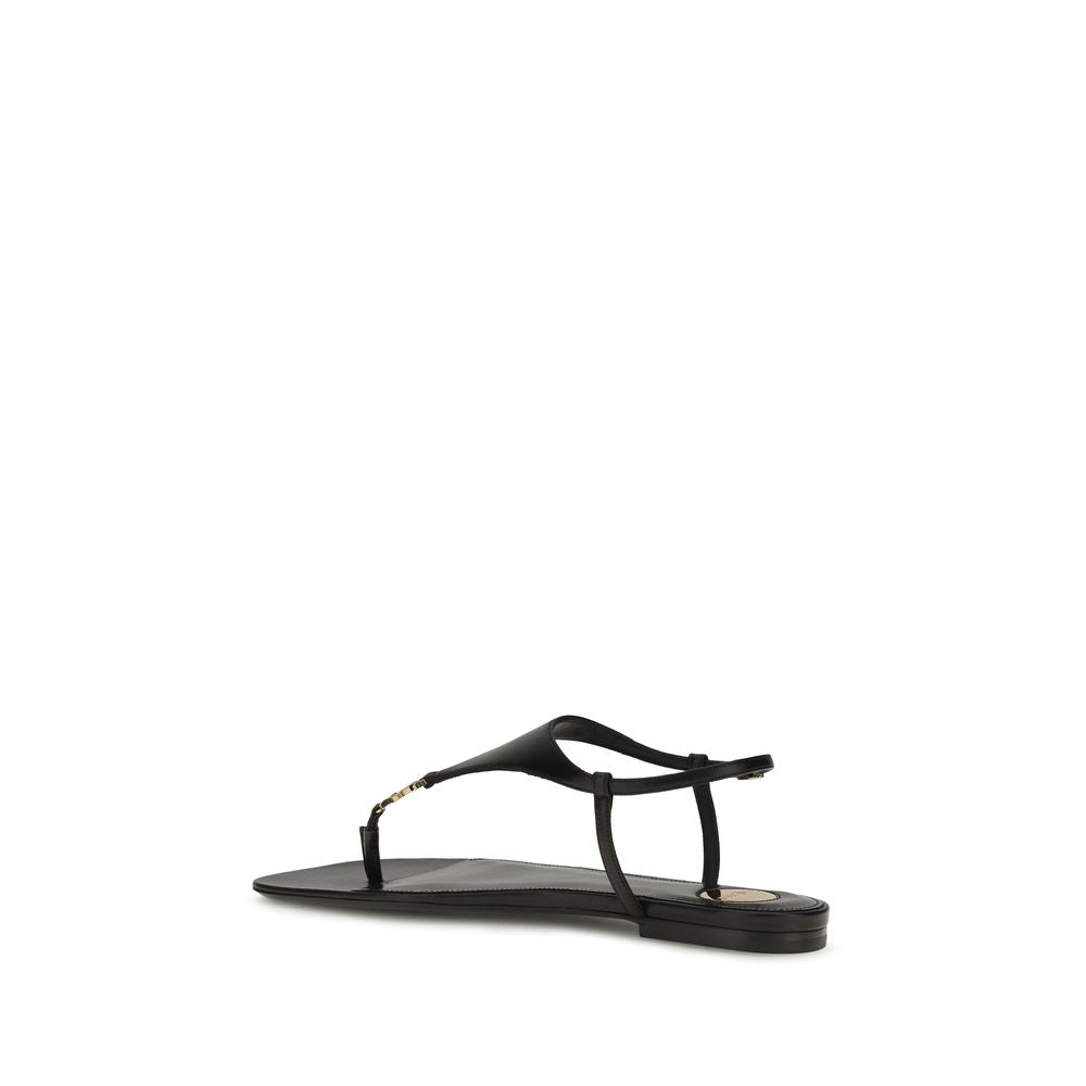 Black Calf Leather Bos Taurus Flat Sandals