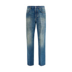 Blue Cotton Straight-Leg Jeans