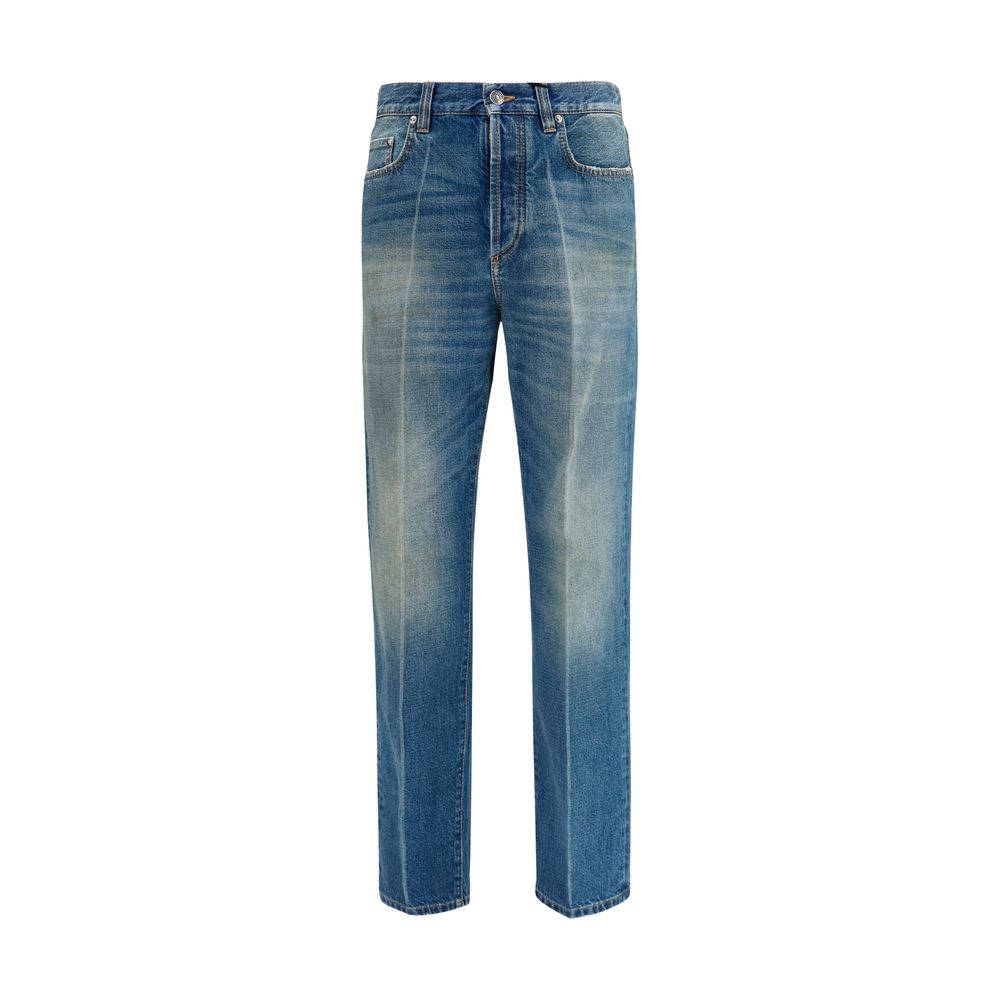 Blue Cotton Straight-Leg Jeans