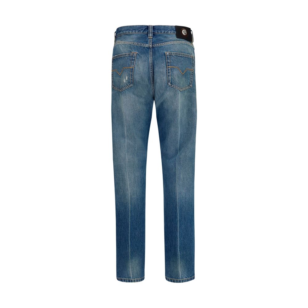 Blue Cotton Straight-Leg Jeans