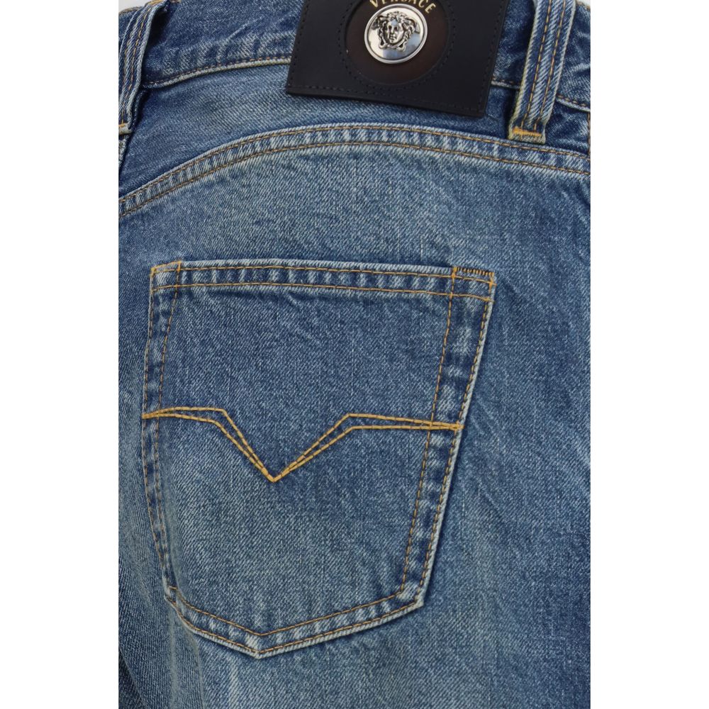 Blue Cotton Straight-Leg Jeans