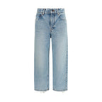 Blue Cotton Cropped Jeans
