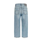 Blue Cotton Cropped Jeans