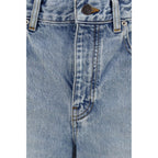 Blue Cotton Cropped Jeans