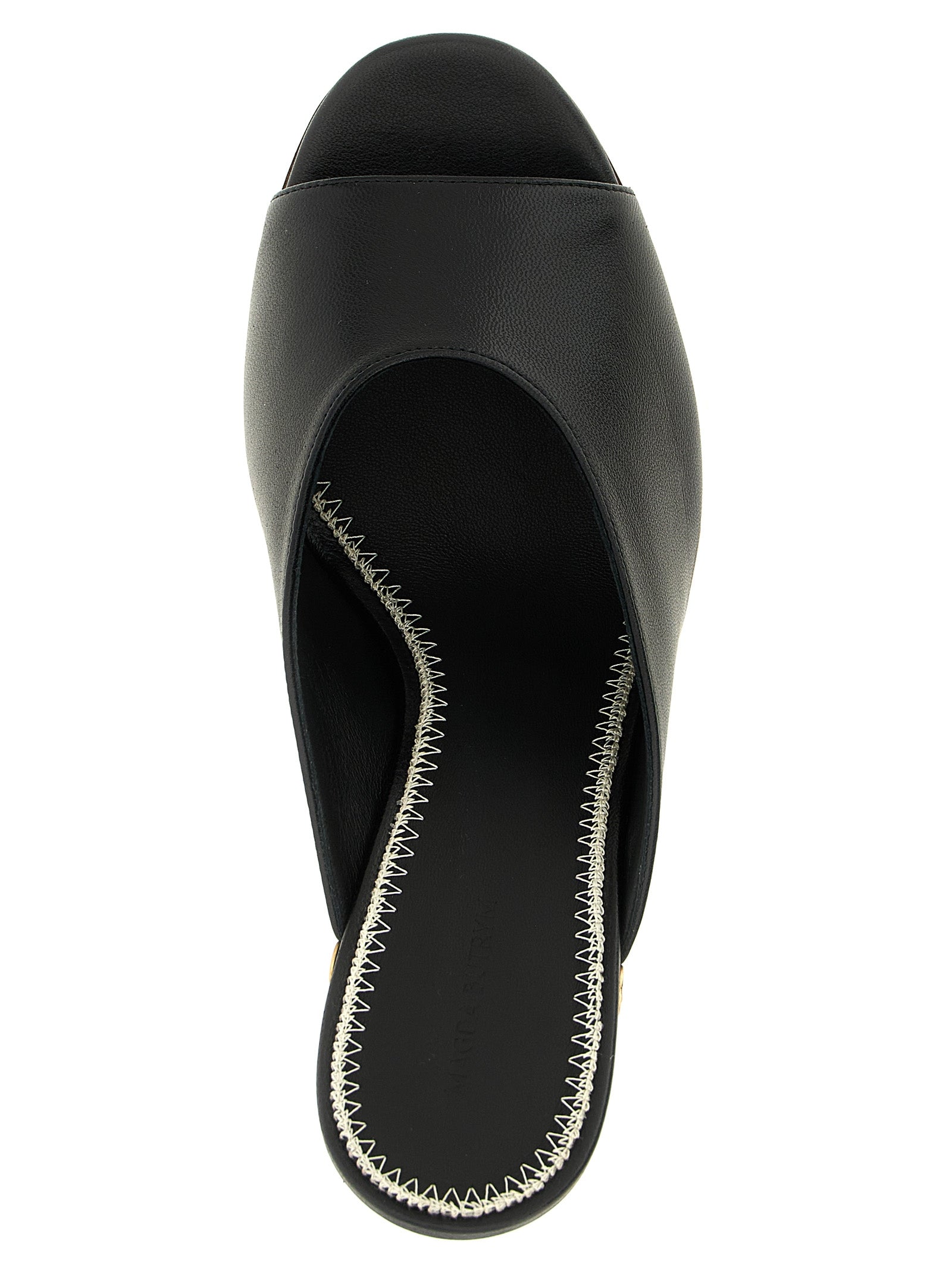 Black Calfskin Wedge Sandals