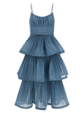 Blue Polyester Midi Dress
