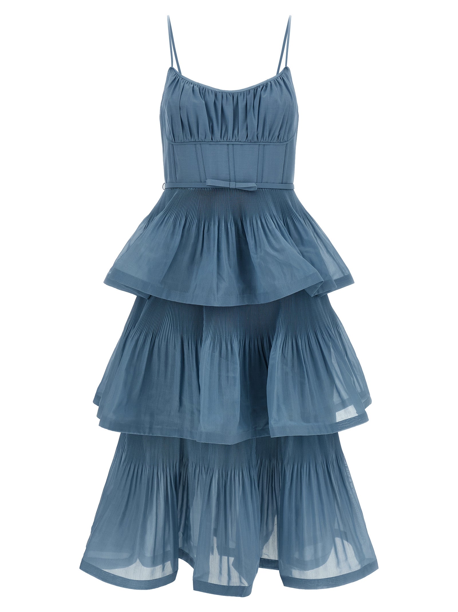 Blue Polyester Midi Dress