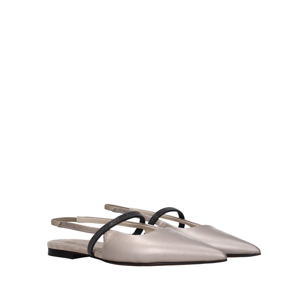 Beige Leather Ballet Flats